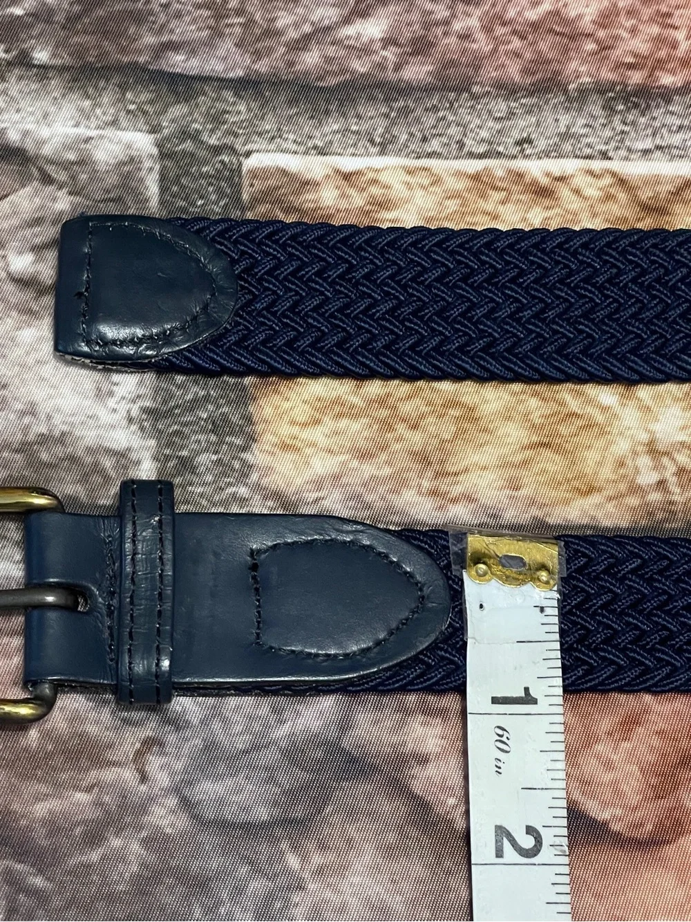 Leather Elastic Braided Woven Stretch Belt Two Tone Buckle Navy Size XL 42-44
